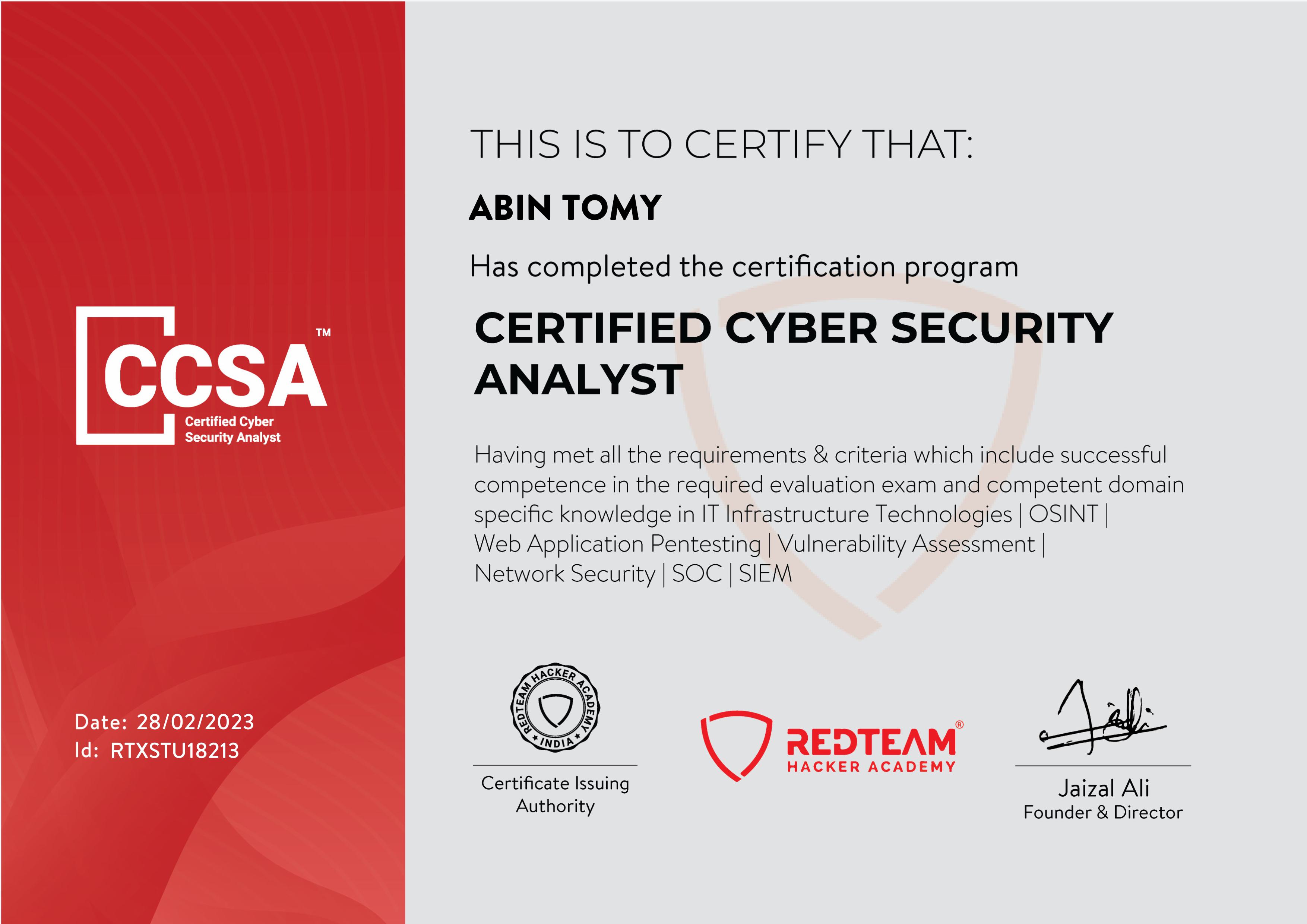 CCSA Certificate