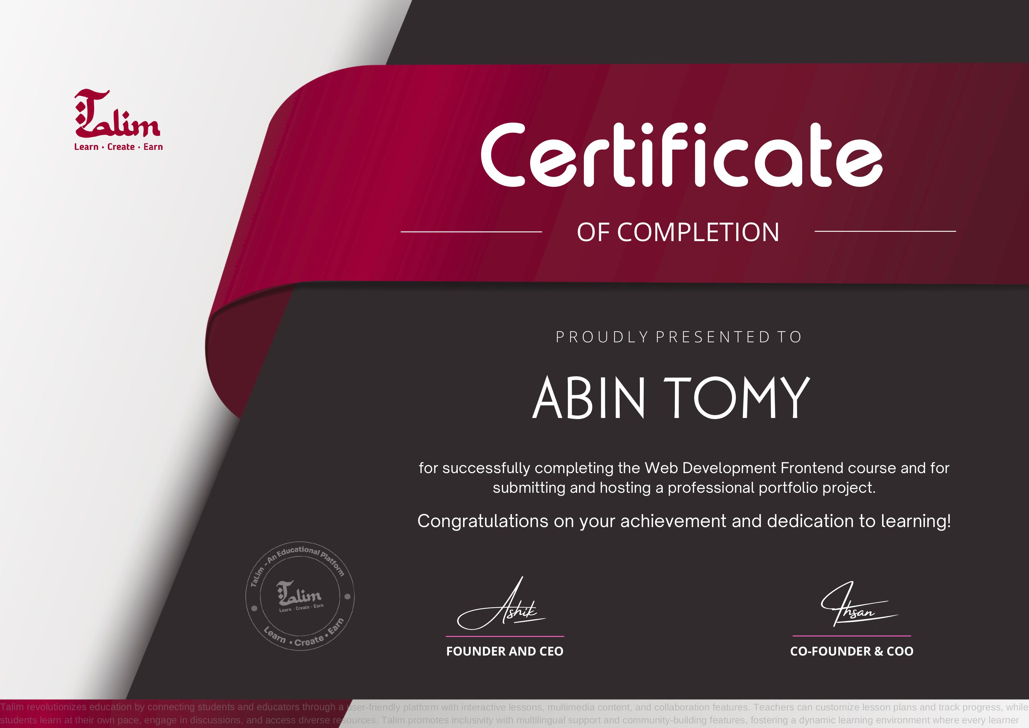 Frontend Certificate